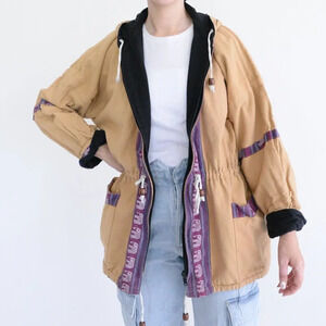 Vintage 90's Handmade Tan & Purple Aztec & Elephant Reversible  Zip Up Jacket M